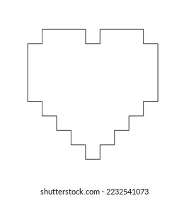 Vector isolated one simple minimal geometric pixel heart shape colorless black and white closed line contour stencil template for cutting