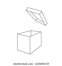 Vector isolated one simple minimal open rectangle 3d box and lid colorless black   white contour line easy drawing