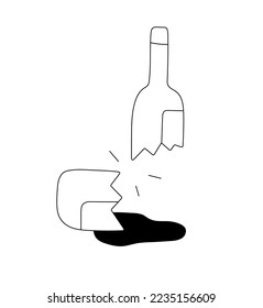 Vector isolated one simple minimal bottle broken in half colorless black   white contour line easy drawing