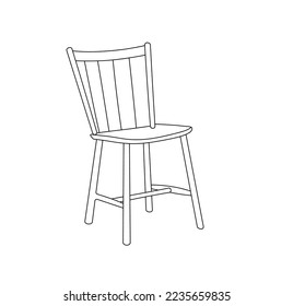 Vector isolated one simple minimal wooden chair with back colorless black and white contour line easy drawing