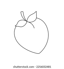 Vector isolated one simple minimal peach plum apricot fruit with two leaves colorless black and white contour line easy drawing