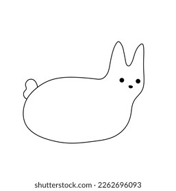 Vector isolated one simple minimal dude doodle rabbit bunny hare side view colorless black and white contour line easy drawing