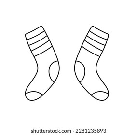 Vector isolated one simple minimal pair of two socks with stripes and heel colorless black and white contour line easy drawing