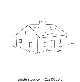 Vector isolated one simple village one storey house  colorless black and white contour line easy drawing