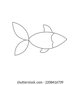 Vector isolated one simplest aquarium fish colorless black and white contour line easy drawing