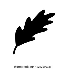 Vector isolated one simplest oak leaf vith veins colorless black and white outline silhouette shadow shape stencil