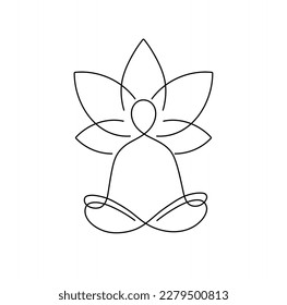 Vector isolated one single abstract yogi man sitting in the lotus position colorless black and white contour contemporary line easy drawing