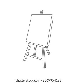 Vector isolated one single artist easel with canvas colorless black and white contour line easy drawing