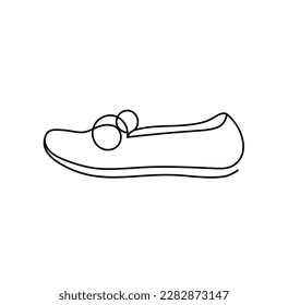 Vector isolated one single ballet flats boot shoe side view colorless black and white contour line easy drawing