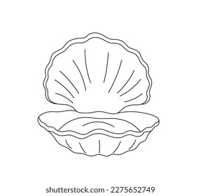 Vector isolated one single beautiful oyster open shell piles colorless black   white contour line easy drawing
