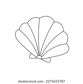 Vector isolated one single beautiful oyster scallop shell flap colorless black and white contour line easy drawing