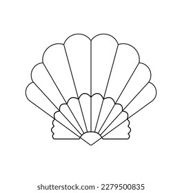 Vector isolated one single beautiful symmetrical oyster or scallop shell colorless black and white contour line easy drawing