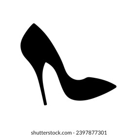 Vector isolated one single beautiful woman high heeled pump side view colorless black and white outline silhouette shadow shape stencil solid black