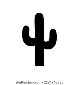 Vector isolated one single big desert cactus colorless black and white outline silhouette shadow shape