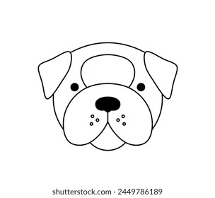 Vector aislado una sola cabeza de Bulldog cara máscara de bozal línea de contorno incoloro blanco y negro fácil dibujo