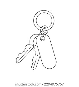 Vector isolated one single bunch two keys and keychain colorless black   white contour line easy drawing