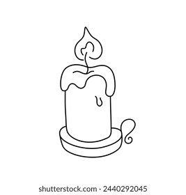 Vector isolated one single burning short candle stub wax colorless black and white contour line easy drawing