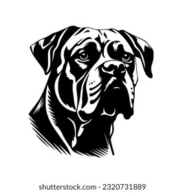 Vector isolated one single Cane Corso dog head black and white bw two colors silhouette. Template for laser engraving or stencil