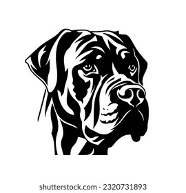 Vector isolated one single Cane Corso dog head black and white bw two colors silhouette. Template for laser engraving or stencil