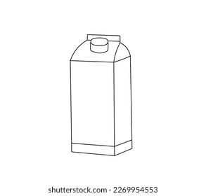 Vector isolated one single cartoon box of milk or juice colorless black and white contour line easy drawing