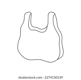 Vector isolated one single cellophane plastic or textile bag with two handles colorless black and white contour line easy drawing