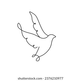 Vector isolated one single cintemporary liny flying bird pigeon side view colorless black and white contour line easy drawing