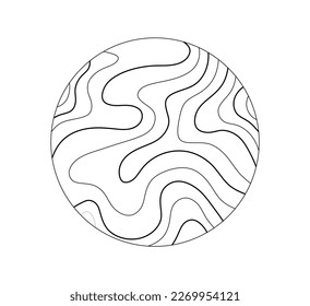 Vector isolated one single circle with wooden or marble line texture colorless black and white contour line easy drawing