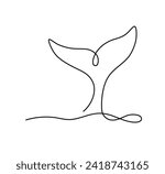 Vector isolated one single contemporary line whale dolphin killer whale tail colorless black and white contour line easy drawing	