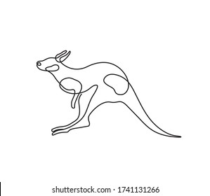 Vector isolierte eine Linie springende Känguru Handzeichnung. Schwarz-Weiß Umriss Single-Line-Skizze Wallaby, Wallaroo.