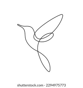 Vector isolated one single contemporary line flying hummingbird side view colorless black and white contour line easy drawing