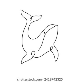 Vector isolated one single contemporary line whale dolphin killer whale colorless black and white contour line easy drawing	