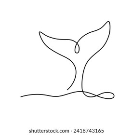 Vector isolated one single contemporary line whale dolphin killer whale tail colorless black and white contour line easy drawing	