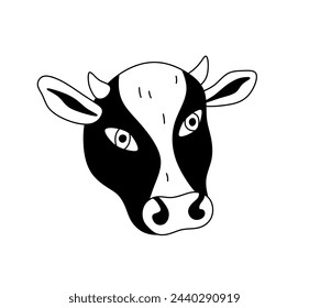 Vector isolated one single cow head portrait colorless black and white contour line easy drawing