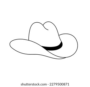 Vector isolated one single cowboy hat with brim and black ribbon colorless black and white contour line easy drawing