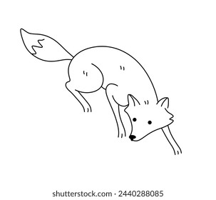 Vector isolated one single crouching fox stalking colorless black and white contour line easy drawing