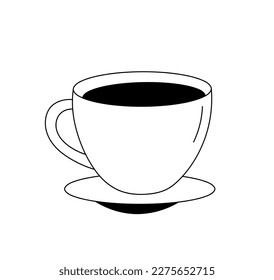Vector isolated one single cup and dark black beverage saucer colorless black   white contour line easy drawing