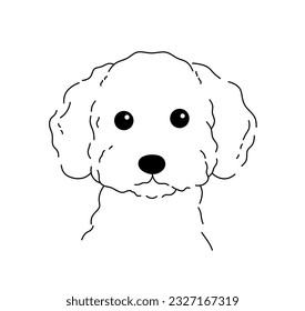 Vector isolated one single curly dog puppy head front view colorless black and white contour line easy drawing