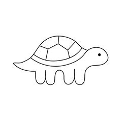Vector Isolated One Single Cute Cartoon Funny Standing Turtle Side View Colorless Black And White Contour Line Easy Drawing