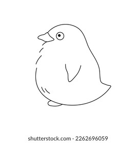 Vector isolated one single cute cartoon bird baby penguin chick side view colorless black   white contour line easy drawing