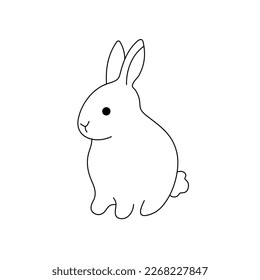 Vector isolated one single cute cartoon lil tiny rabbit hare bunny colorless black and white contour line easy drawing