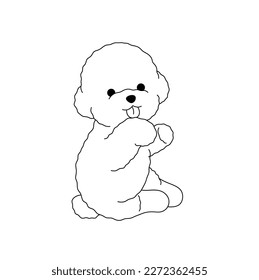Vector isolated one single cute cartoon curly lapdog puppy colorless black and white contour line easy drawing