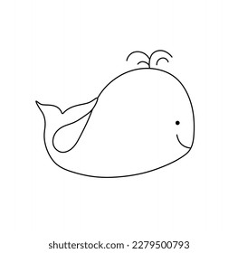 Vector isolated one single cute cartoon funny whale with water fountan colorless black and white contour line easy drawing