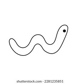 Vector isolated one single cute cartoon tiny crawling worm side view colorless black and white contour line easy drawing