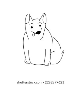 Vector isolated one single cute cartoon funny fat ugly stupid dog kids colorless black and white contour line easy drawing