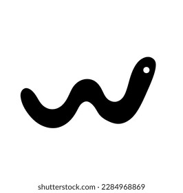 Vector isolated one single cute cartoon tiny crawling worm side view colorless black and white outline silhouette shadow shape	