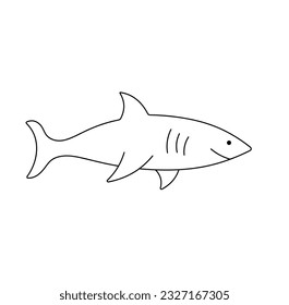 Vector isolated one single cute cartoon smiling shark side view colorless black   white contour line easy drawing