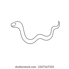 Vector isolated one single cute cartoon crawling worm or snail side view colorless black and white contour line easy drawing