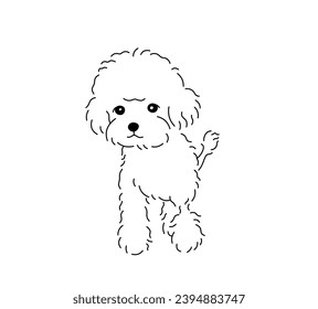 Vector isolated one single cute shaggy dog puppy front view colorless black and white contour line easy drawing