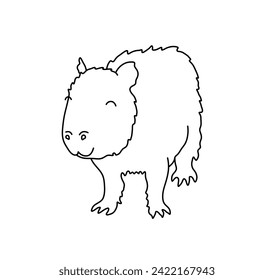 Vector isolated one single cute cartoon funny smiling capybara colorless black and white contour line easy drawing