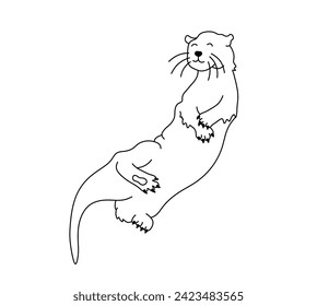 Vector isolated one single cute cartoon funny otter lying on back colorless black and white contour line easy drawing